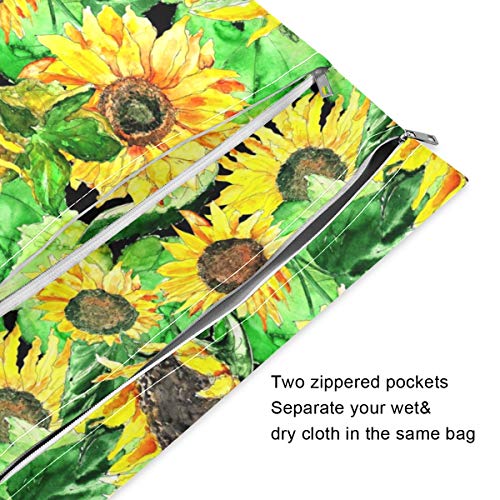 KEEPREAL el boyalı ayçiçeği 2 adet su geçirmez ıslak çanta Bezi ıslak çanta Büyük Kapasiteli yıkanabilir Kullanımlık için ıslak