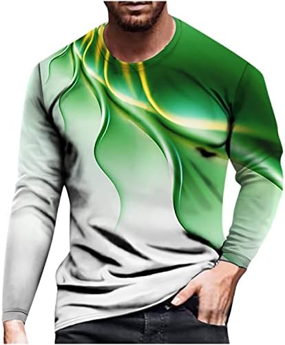 Ozmmyan Gömlek Erkekler için Rahat Yuvarlak Boyun Kazak Baskı Uzun Kollu T Gömlek Bluz Boy T Gömlek Erkek Giysileri