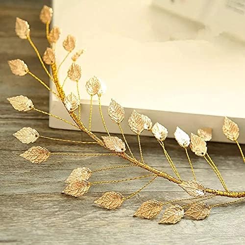 RENSLAT Altın Metal Yaprak Tiara Gelin Başlığı Düğün Saç Aksesuarları Gelin Bantlar Tokalar Klipler