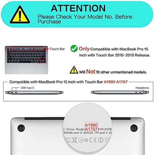 MOSISO ile Uyumlu MacBook Pro 15 inç Kılıf -2019 Yayın A1990 A1707 ile Dokunmatik Bar, Plastik Şakayık Sert Kabuk Durumda