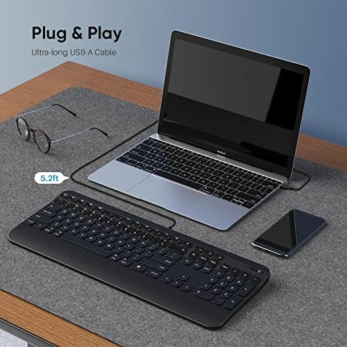 Bilgisayar Klavyesi, Sayısal Tuş Takımına Sahip Qwecfly İnce Tam Boyutlu USB Kablolu Klavye, 11 Mac Kısayol Tuşlu Sessiz Mac