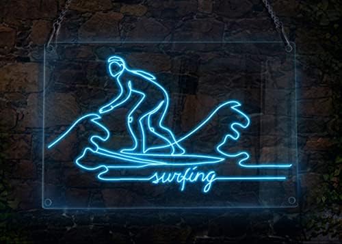 Ancfun Sörfçü Siluet Anahat Sörf Neon Burcu, Spor Tema El Yapımı EL Tel Neon ışık Burcu, ev Dekor Duvar Sanatı, sarı