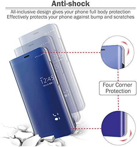 Samsung Galaxy A12 için Ffısh Flip Case, S-View Ayna Kapağı Standlı Ultra İnce-Mavi