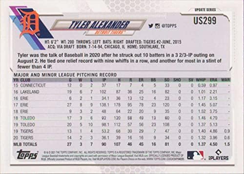 2021 Topps Güncellemesi US299 Tyler Alexander Detroit Tigers Resmi MLB Beyzbol Ticaret Kartı Ham (NM veya Daha İyi) Durumda