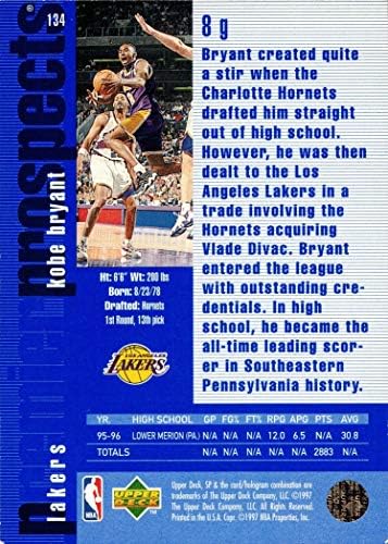 1996-97 Üst Güverte SP Basketbol 134 Kobe Bryant Çaylak Kartı