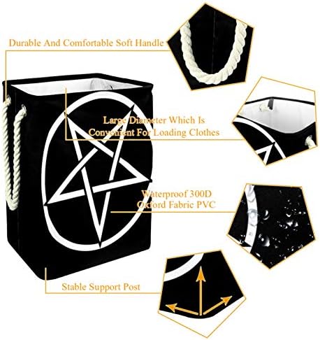 Satanizm Pentagram 19.3 Büyük Ölçekli Su Geçirmez Katlanabilir Çamaşır Sepeti Kova Depolama Bin için Kolları ile, Çocuk Odası,