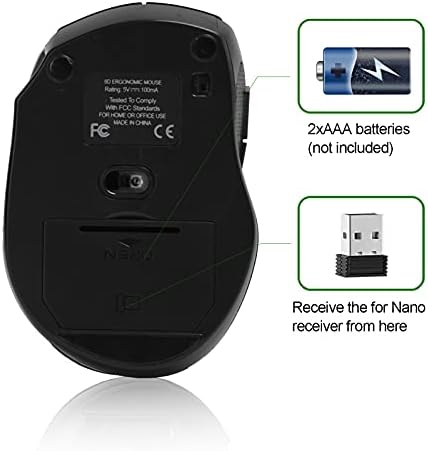 USB Fare, Şarj Edilebilir Fare Ofis/Oyun Dizüstü Masaüstü için Nano Alıcı ile Kablosuz Bilgisayar Faresi(Siyah)