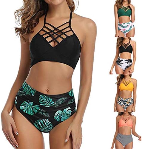 Wulofs Mayo Kadın İki Adet Bikini Set Mayo Tops Stagger Yüksek Belli Alt Plaj Takım Elbise