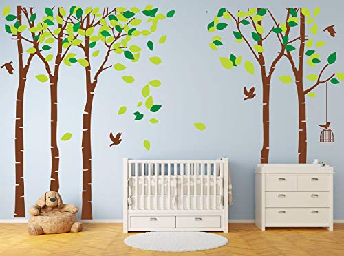LUCKKYY Büyük Beş Aile Ağaçları ile Kuşlar ve Birdcage Ağacı Duvar Çıkartması Ağacı Duvar Sticker Çocuk Odası Kreş Yatak Odası