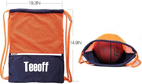 Teeoff İpli Çanta Renk Blok Spor Çuval Depolama Sırt Çantası Çanta ile Fermuarlı Cebi (Lacivert + Turuncu)