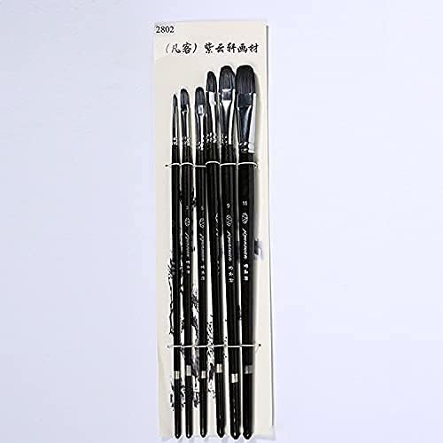 6 adet / takım Yuvarlak Kafa Çakal Saç Karışık Saç Siyah Ahşap Kutup Sanat Malzemeleri Yağlıboya Fırçası Suluboya Sanatçı Fırçalar