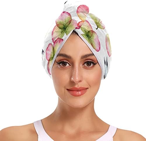 UMİRİKO 2 Paket Saç Kurutma Havlu Yusufçuk Pembe Çiçekler Foral Bahar Yaz Mikrofiber Saç Havlu ile Düğme, kuru Saç Şapka, banyo