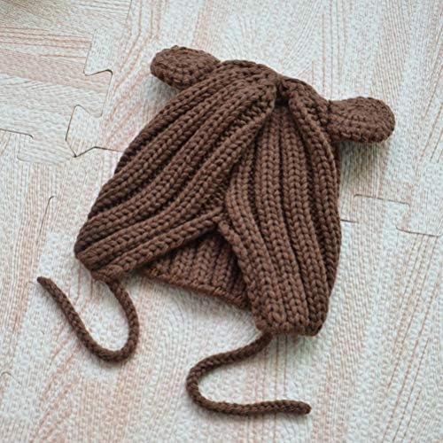 KESYOO Kambur Şapka Sonbahar Kış Çocuk Şapka Sevimli Ayı Kulaklar Sıcak Yün Kap Örme Earmuffs Şapka Bebek Tığ Bere (Kahve)