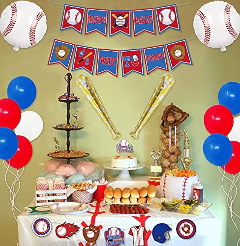 Beyzbol Yarım Doğum Günü Partisi Süslemeleri-Mutlu Yarım 1/2 Yolu İlk Afiş, Fotoğraf Afiş, Balonlar, Kek Topper, folyo balon,