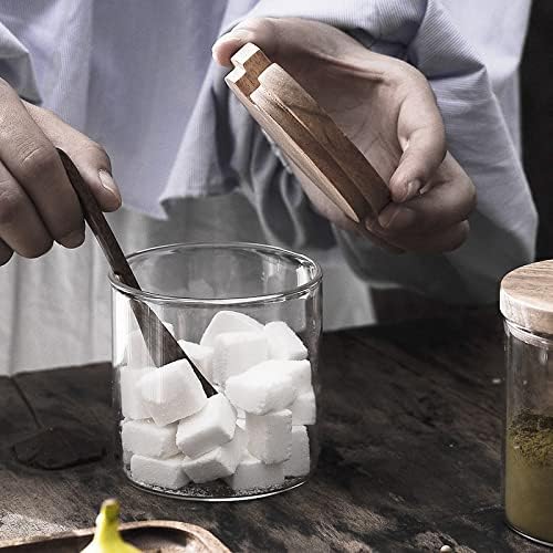Üç parçalı cam baharat kavanoz yaratıcı mutfak malzemeleri tuzluk şekerlik ahşap baharat kutu seti