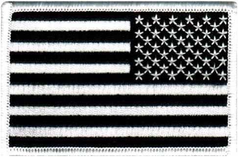 Amerikan Bayrağı Işlemeli Yama Siyah & Beyaz Amerika Birleşik Devletleri Bastırılmış Askeri Üniforma Amblem