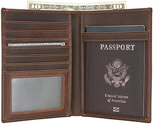 Polare Lüks RFID Engelleme Deri Pasaport Tutucu seyahat cüzdanı Erkekler ve Kadınlar İçin (Koyu Kahverengi)