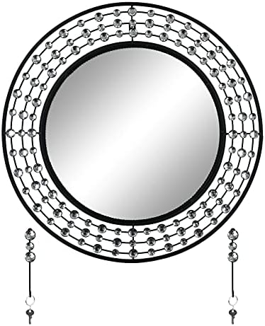 Kristal Aksanlı ve 2 Anahtarlık Tutuculu ZLLY Büyük 24 inç Yuvarlak Ayna