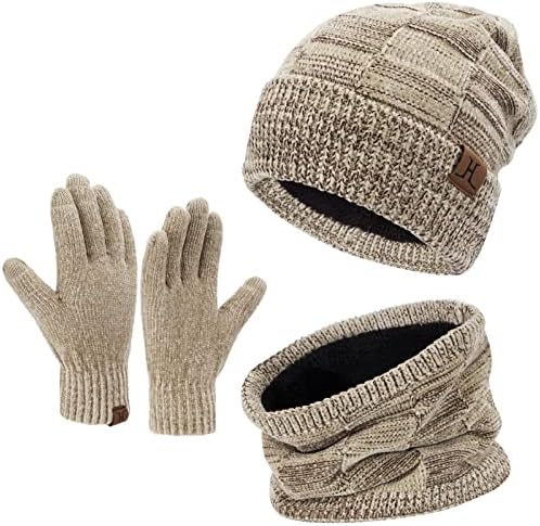 Mens Womens Kış Örgü Sıcak Bere Şapka Eşarp Dokunmatik Eldiven Set Hımbıl Kafatası Kap Boyun ısıtıcı ile Polar Astarlı