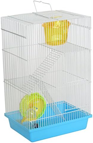 Küçük Tekerlekli/Çanak ve Su Şişesi/Plastik Tabanlı YML Üçlü Hikayeler Cüce Hamster Kafesi