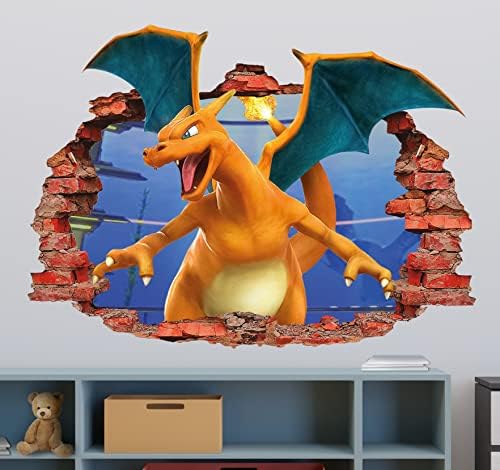Yangın 3D Erkek Çocuk Duvar Çıkartması - Vinil Çıkarılabilir - Yatak Odası için Duvar Çıkartmaları-Poke Lizardon MR909