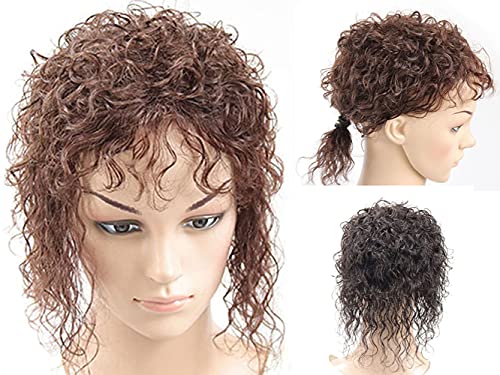 Geniş Alan Kıvırcık İnsan Saç Toppers Kadınlar için Kabarık Kıvırcık Hairpieces Klip Dalgalı Üst Taç Wiglets (KOYU KAHVERENGİ,