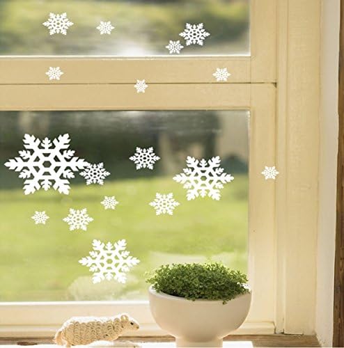 BooDecal Paketi 21 Pcs Beyaz Glitter Kar Taneleri vitrin süslemeleri Kabuğu ve Sopa Duvar Çıkartmaları Duvar Çıkarılabilir