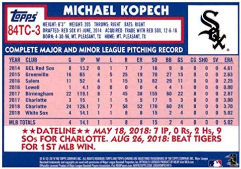 2019 Topps Krom Beyzbol 1984 Topps Refrakter 84TC - 3 Michael Kopech Chicago White Sox Resmi MLB Ticaret Kartı (Tarama kartta