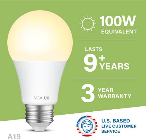 Sigalux LED Ampuller 100 watt Eşdeğeri, A19 Standart Ampuller 2700K Yumuşak Beyaz,Kısılabilir Olmayan Enerji Verimli 13W LED