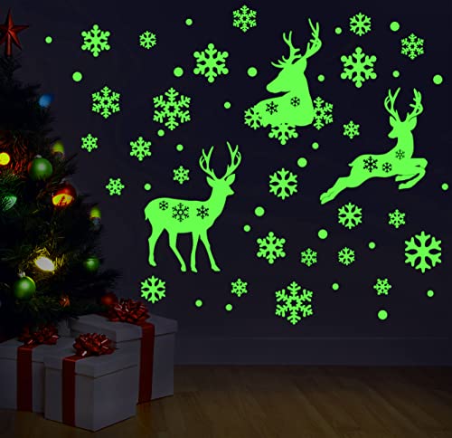 CİOEY Glow Karanlık duvar çıkartmaları Noel Ren Geyiği Kar Taneleri Çıkartmaları Noel Partisi Süslemeleri için, mağaza Dekor