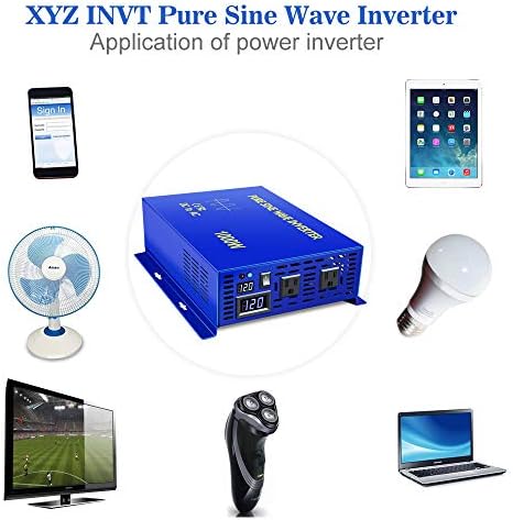 XYZ INVT 1000 W Saf Sinüs Dalga İnvertör 12 v için 110 v 120 v güneş güç inverteri dc ac Çift ABD Plug için Araba (1000W12V-cable)