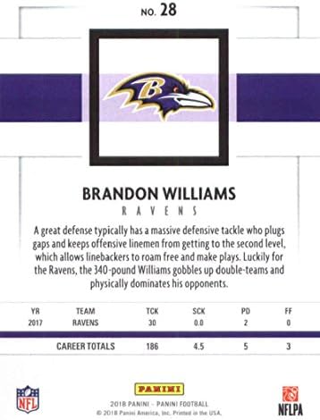 2018 Panini NFL Futbol 28 Brandon Williams Baltimore Ravens Resmi Ticaret Kartı