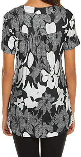 Kadınlar çiçek düğme Aşağı bluz Yaz V Yaka Flare T-Shirt rahat kısa kollu Boho Köylü Salıncak Tunik Gömlek Tops