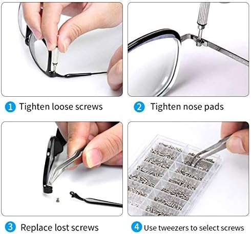 Krois Gözlük Tamir Kiti Güneş Gözlüğü tamir kiti ile 6 Pcs Hassas Tornavida Aracı Set, 1000 PCS Gözlük Vida Kiti ve Cımbız