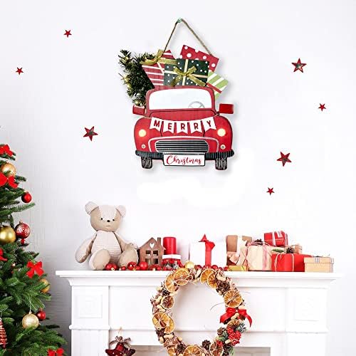 HOMirable Noel Kırmızı Kamyon Işareti ile Noel Ağaçları, Merry Christmas LED ışıklı Dekor, ev Tatil Çiftlik Süs, Vintage Rustik