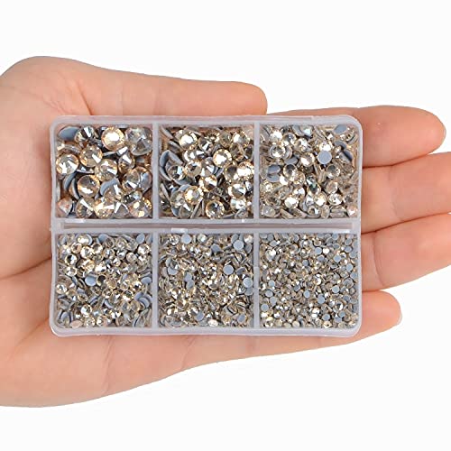 4000 Adet Karışık Boyutu Sıcak Düzeltme Yuvarlak Kristaller Taşlar Cam Taşlar Düzeltme Düz Geri Rhinestones (ışık Şampanya)