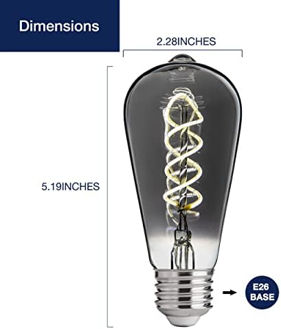 FLSNT 5000K Beyaz ışık ST19 LED Edison Ampulleri, Dekoratif LED Kısılabilir Spiral Filament Ampuller, E26 Orta Taban, 4W (40W
