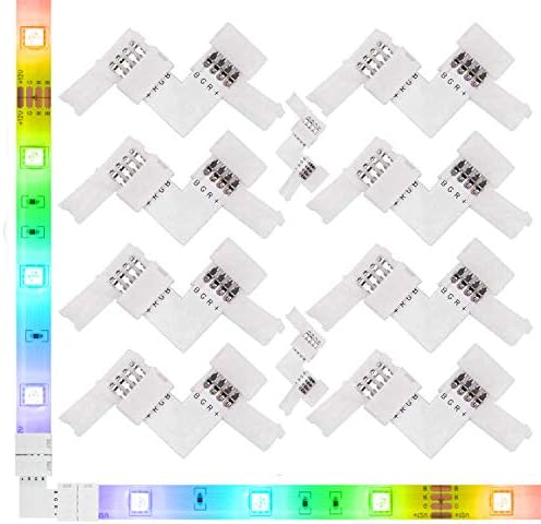 5050 4 Pin LED L Şekli Bağlayıcı-iCreating 10 ADET 12 V RGB Lehimsiz LED ışık Şeridi Bant 90 Derece Köşe Konnektörleri için