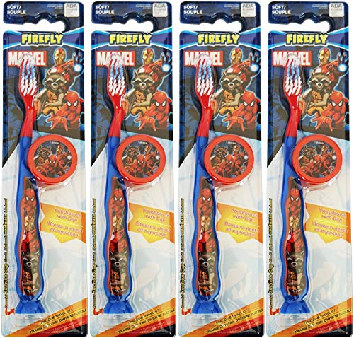 Firefly Marvel Heroes Kapaklı Diş Fırçası, Mavi Vantuz Tabanı, Yumuşak (4'lü Paket)