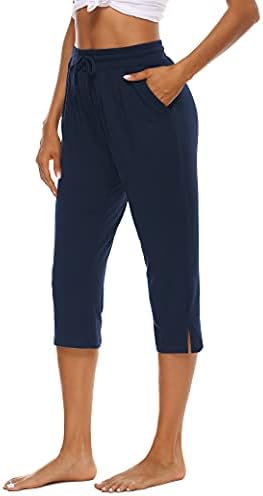 THANTH Bayan Capri Yoga Pantolon Gevşek İpli Rahat Salonu Pijama Kapriler Egzersiz Jersey Joggers Pantolon ile Cepler