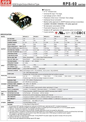 MW Ortalama Kuyu RPS-60-5 5V 10A 50W Tek Çıkışlı Tıbbi Tip Güç Kaynağı