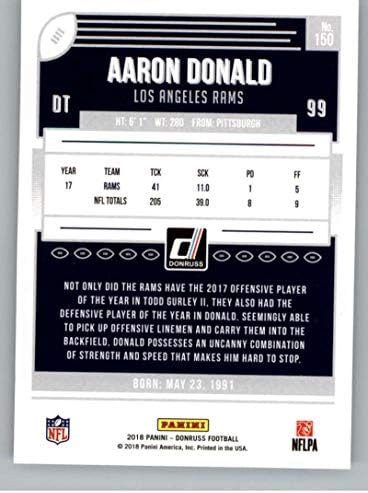 2018 Donruss Futbol 150 Aaron Donald Los Angeles Rams Resmi NFL Ticaret Kartı