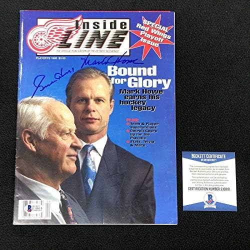 Gordie & Mark Howe, Detroit Red Wings Inside Line Dergisi Beckett Coa'yı İmzaladı-İmzalı NHL Dergileri