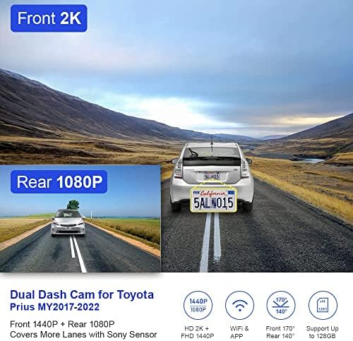 Ön ve Arka Dash Kamera Toyota Prius LE Sınırlı XLE Başbakan Hatchback 2022 2021 2020 2019 2018 2017, Fıtcamx Gizli Çift Araba