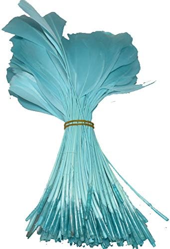 CENFRY Doğal Boyalı Horoz Hackle Tüyler Elimden Kostüm Zanaat Dekorasyon 4.7-7 inç Paketi 100 (Açık Mavi)