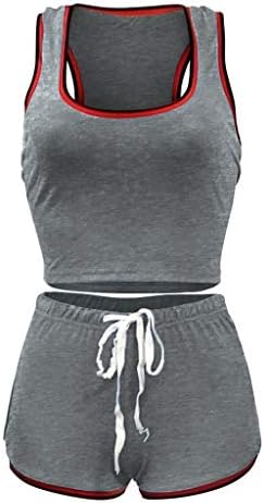 Portazaı Kısa Kadınlar ıçin 2 Parça Set Kırpma Tankı Üstleri Aktif Egzersiz Yüksek Bel Şort Spor Rahat Kıyafet Spor