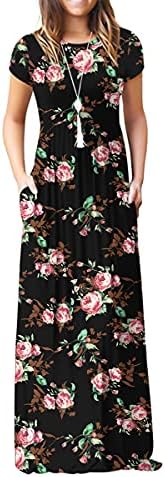 VIISHOW kadın Kısa Kollu Çiçek Elbise Gevşek Düz Maxi Elbiseler Rahat Uzun Elbiseler ile Cepler