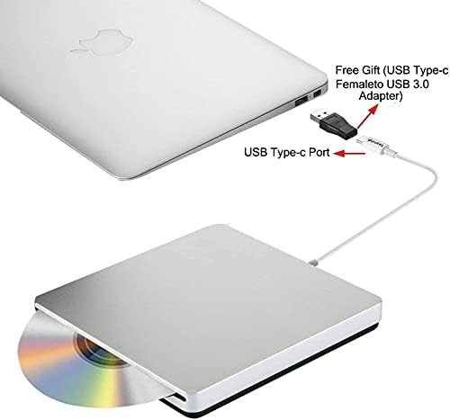 Ploveyy Harici CD DVD Sürücü USB-C Superdrive Portabl CD / DVD ROM Optik Sürücü Çalar Okuyucu Yazar Burner için Mac MacBook