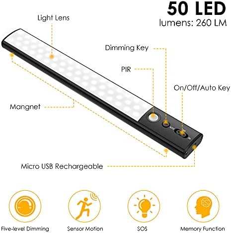 Dolap altı ışığı 50 LED dolap ışıkları Hareket Sensörü Şarj Edilebilir Kablosuz Stick-On Her Yerde Mutfak için Sayaç ışıkları