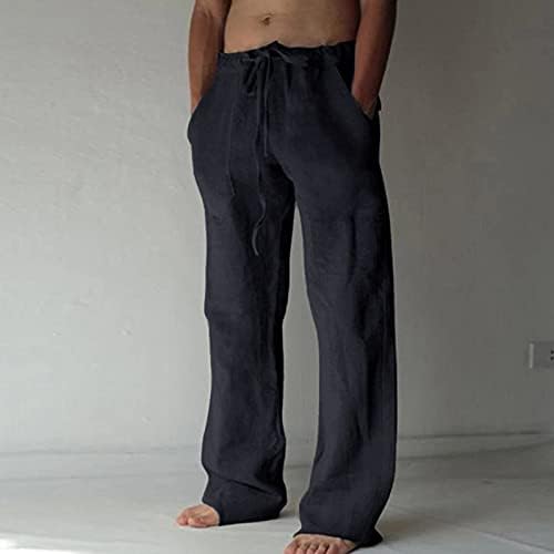 KUDİCO Pamuk Keten Pantolon Erkek Rahat Geniş Bacak Yüksek Bel Eşofman Altı İpli Düzenli Fit Düz Renk Pantolon Pijama